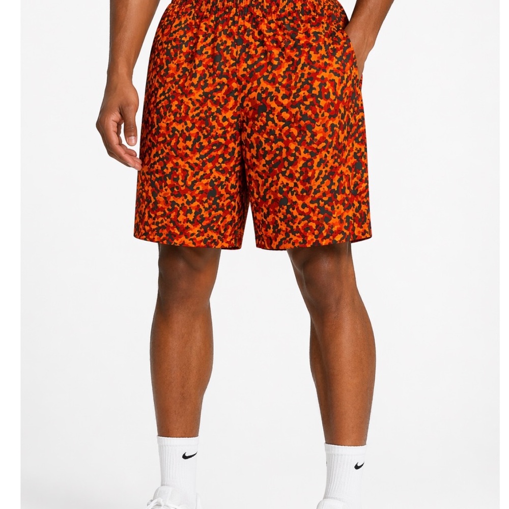NIKE Dri-Fit Orange Camo Athletic Shorts Men’s Size M Elastic Waist Running Gym